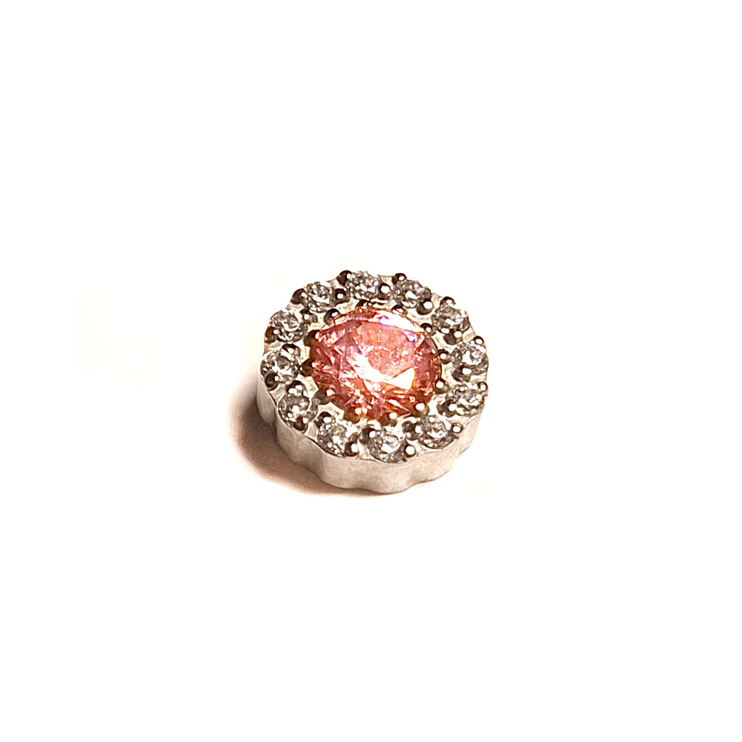 Puce interne argentée avec contour strass et pierre central rose