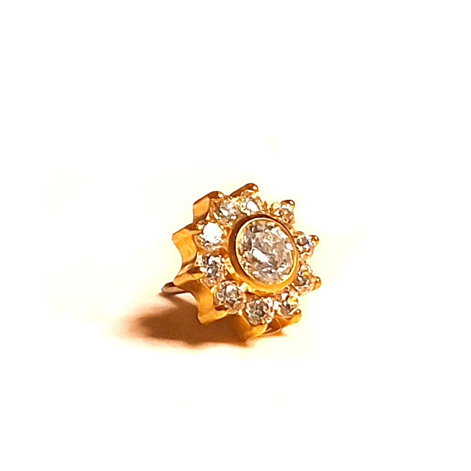 Puce interne dorée soleil avec strass centrale