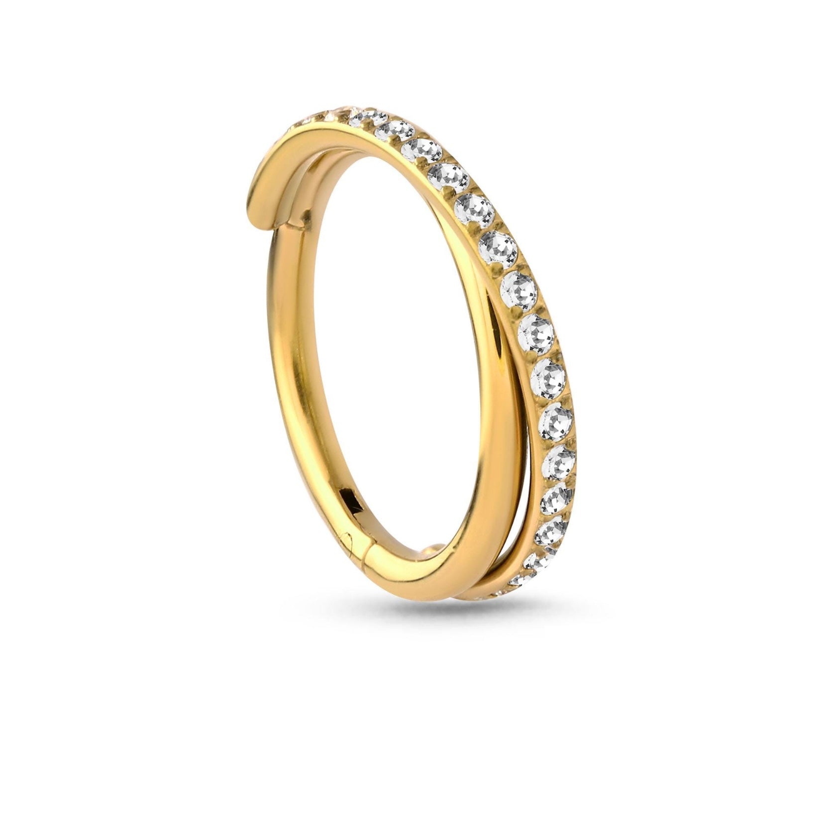 Anneau clicker double doré avec strass